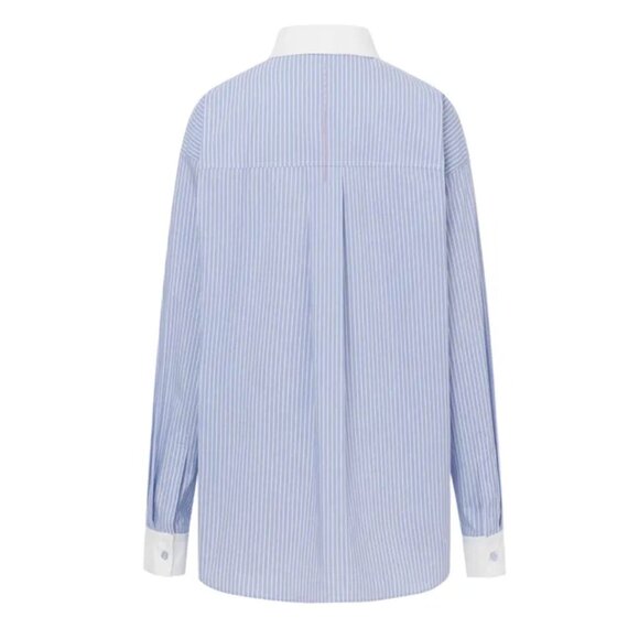 Nao Striped Shirt in Cotton Poplin, Blue Stripe, Size S - Picture 2 of 13
